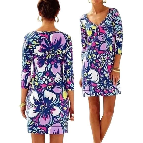 Lilly Pulitzer Alessia Palmetto T Shirt Dress Tropical Pink Catwalk Womens M - Picture 1 of 11